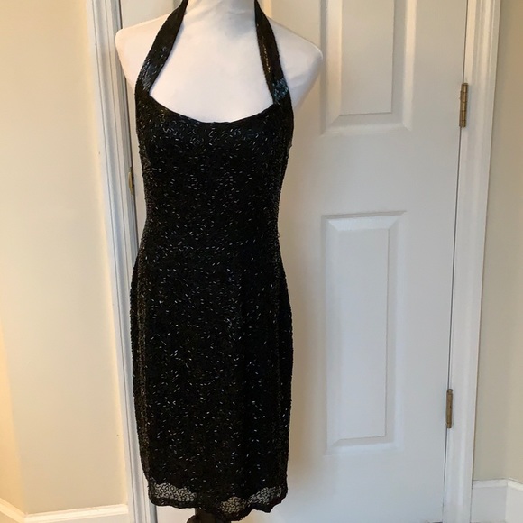 Cache Dresses & Skirts - CACHE Stunning Evening Beaded Black Halter Dress